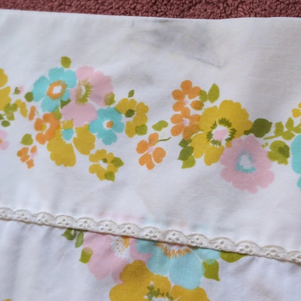 Vintage JCPenney Fashion Manor Sheet Set Full Floral White 70s Percale MCM USA